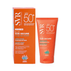 Refect Beauty SVR Sun Secure Blur Cream Mousse SPF 50+ in an orange tube and matching box for facial sun protection.