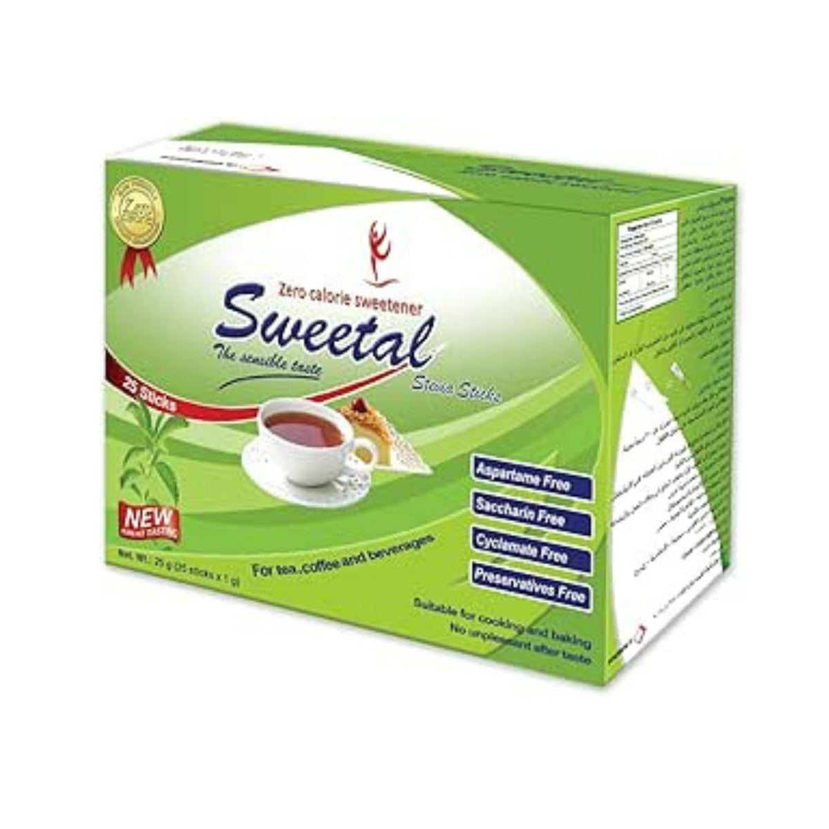 Refect Beauty Sweetal Stevia sweetener box with 25 individual sticks for low-calorie beverage sweetening