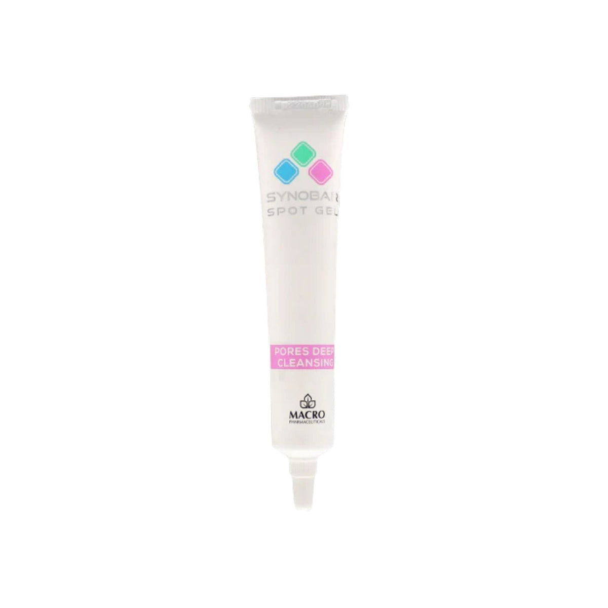 Refect Beauty Macro Pharmaceuticals Synobar Spot Gel in a white squeeze tube for targeted acne and blemish treatment.