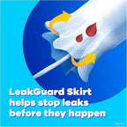 Refect Beauty Tampax regular tampon showing the LeakGuard skirt design to prevent leaks on a blue background