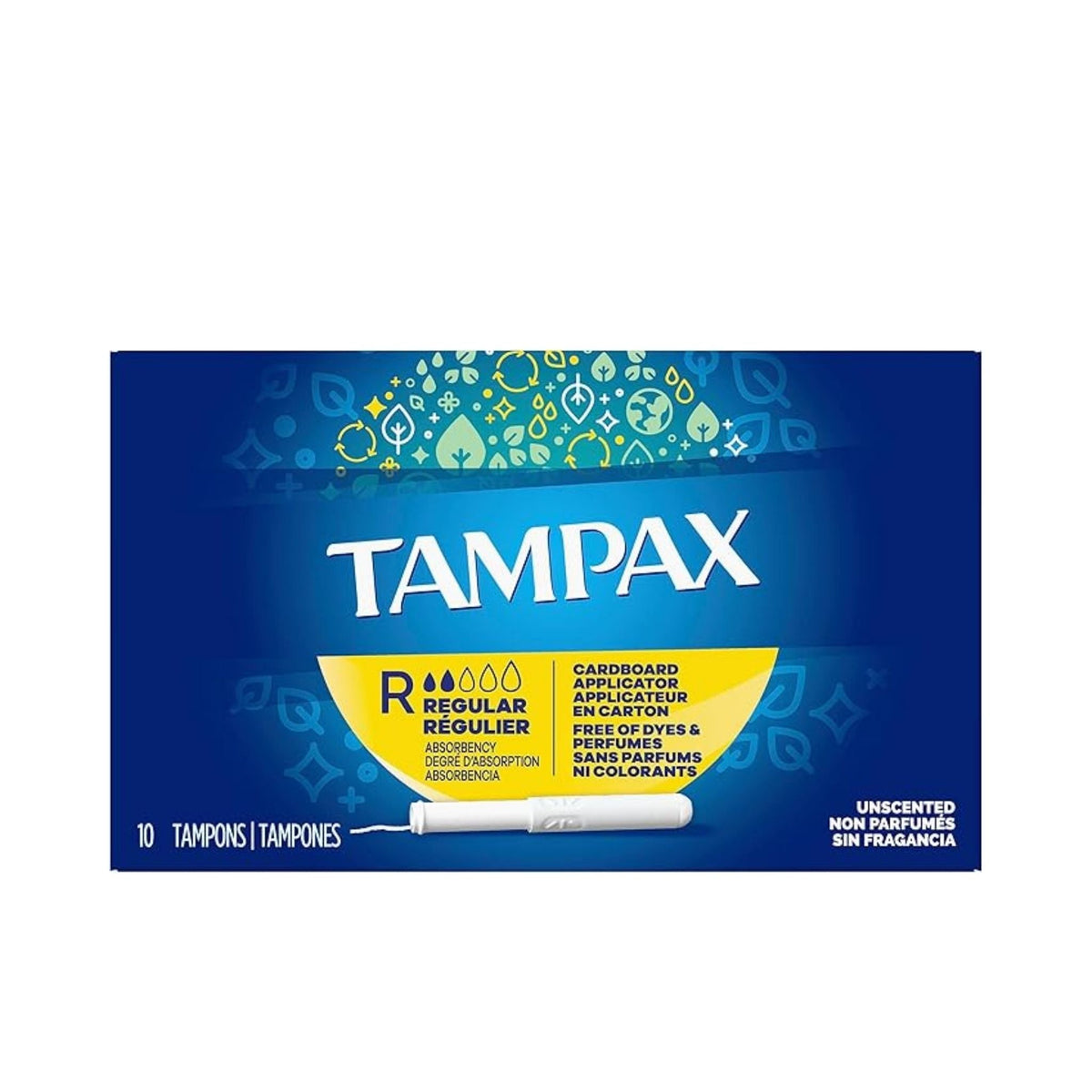 Refect Beauty Tampax Regular unscented tampons with cardboard applicator in a 10-count blue box