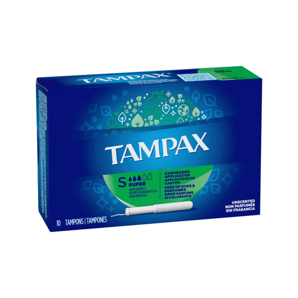 Refect Beauty Tampax Super Absorbency unscented tampons box with 10 count and cardboard applicator
