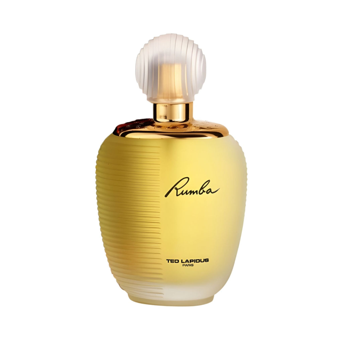 Refect Beauty Ted Lapidus Rumba Eau de Toilette in a frosted yellow glass bottle with a textured gold cap