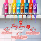 Refect Beauty The Hair Addict Temp Tones temporary hair color tubes in various vibrant shades dripping on a shelf