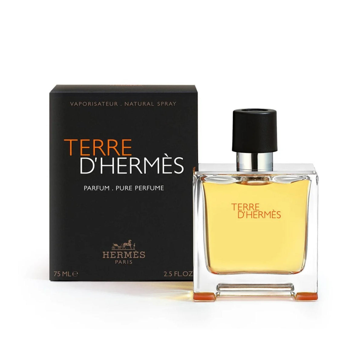 Refect Beauty Terre D'Hermès Parfum bottle with its black box, featuring citrus and woody fragrance notes.