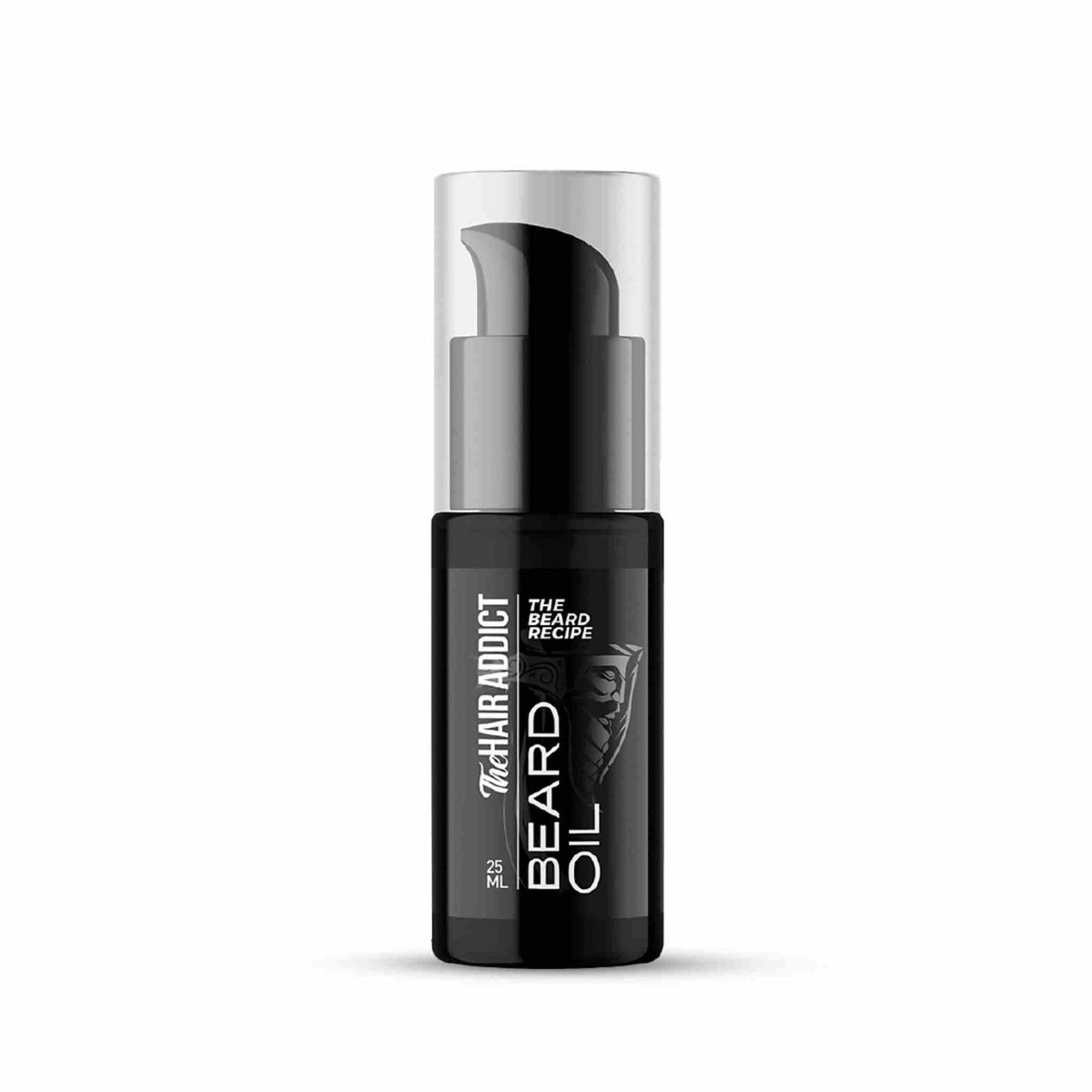Refect Beauty The Hair Addict beard oil in a black 25ml pump bottle for nourishing and conditioning facial hair
