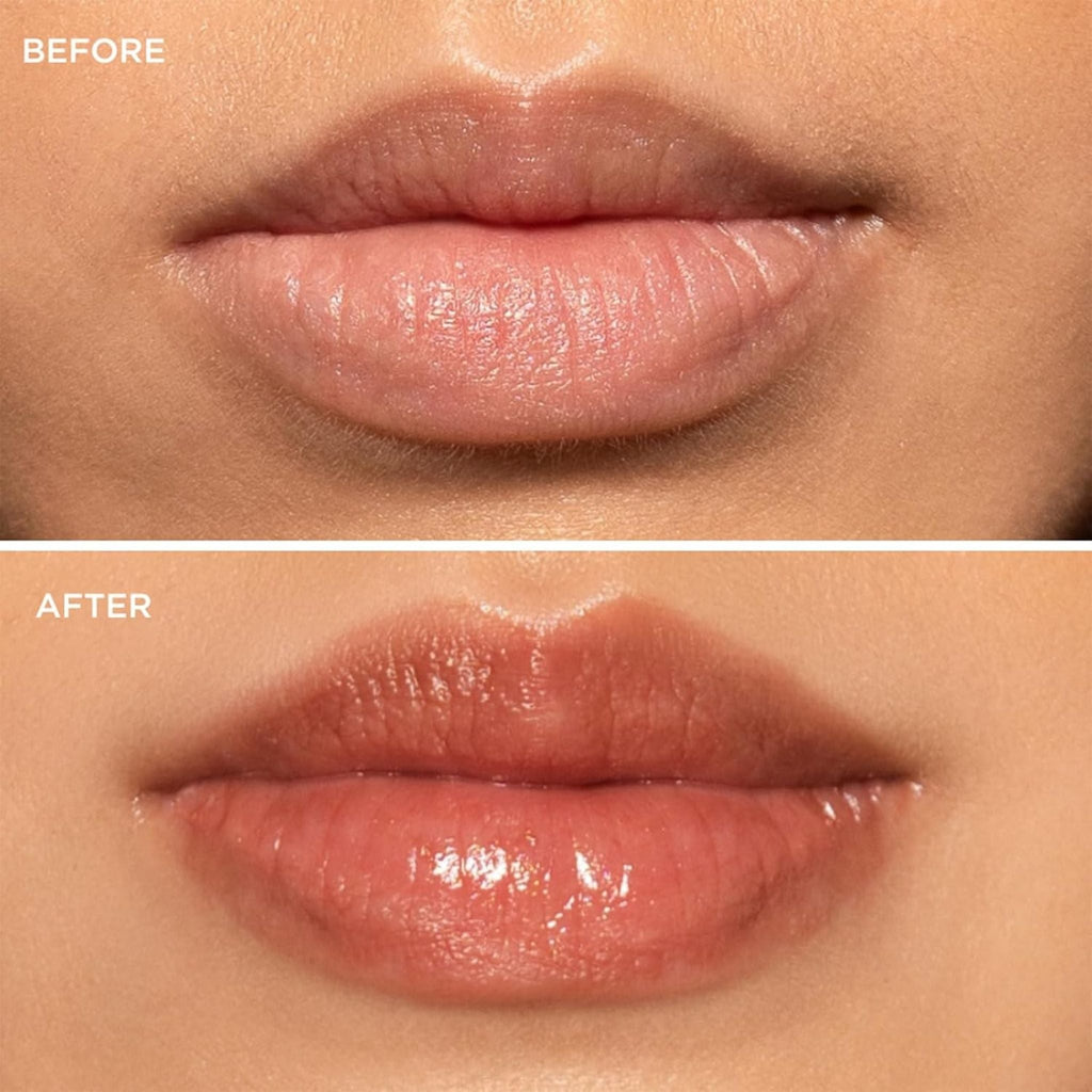 Refect Beauty Dr.PAWPAW Tinted Rich Mocha Balm before and after application showing hydrated lips with a mocha tint