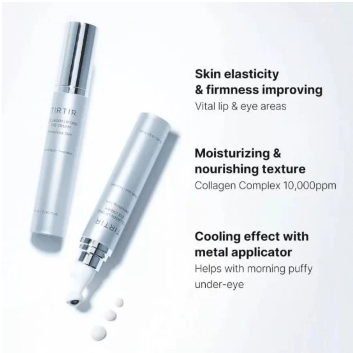 Refect Beauty TIRTIR Collagen Lifting Eye Cream with cooling metal rollerball applicator for firming and depuffing