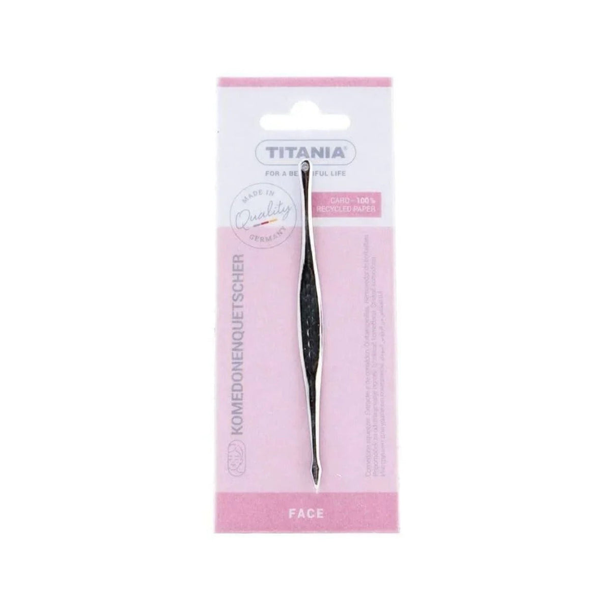 Refect Beauty Titania stainless steel blackhead removal tool in original pink and white retail packaging