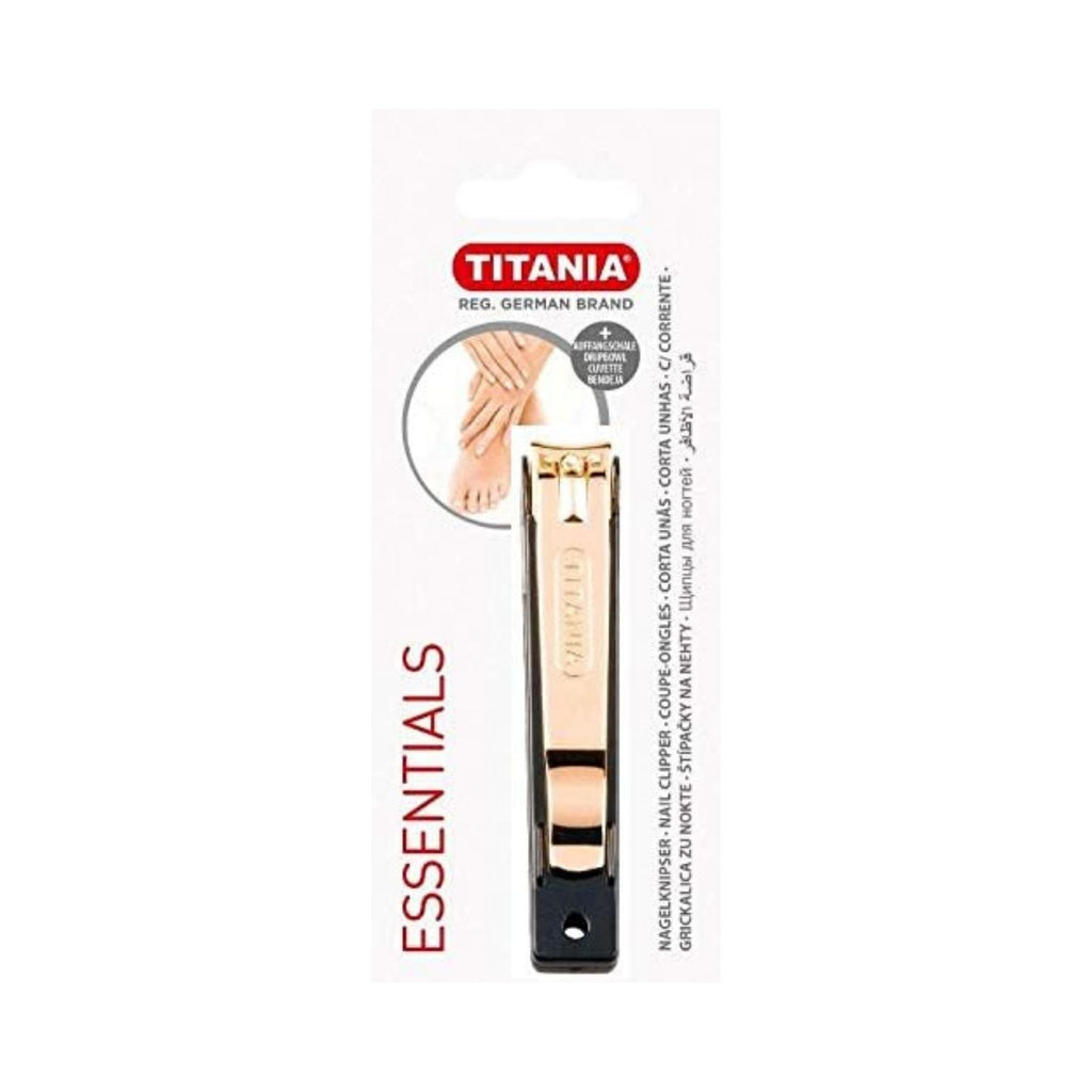 Refect Beauty Titania gold-plated large nail clipper in retail packaging for precise fingernail and toenail trimming.