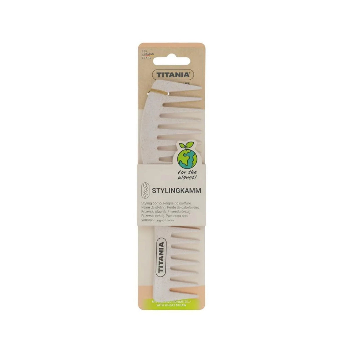 Refect Beauty Titania hair comb made from eco-friendly wheat straw material in a beige, wide-tooth styling design.