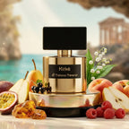 Refect Beauty Tiziana Terenzi Kirke Extrait de Parfum bottle surrounded by fresh tropical fruits and lily of the valley