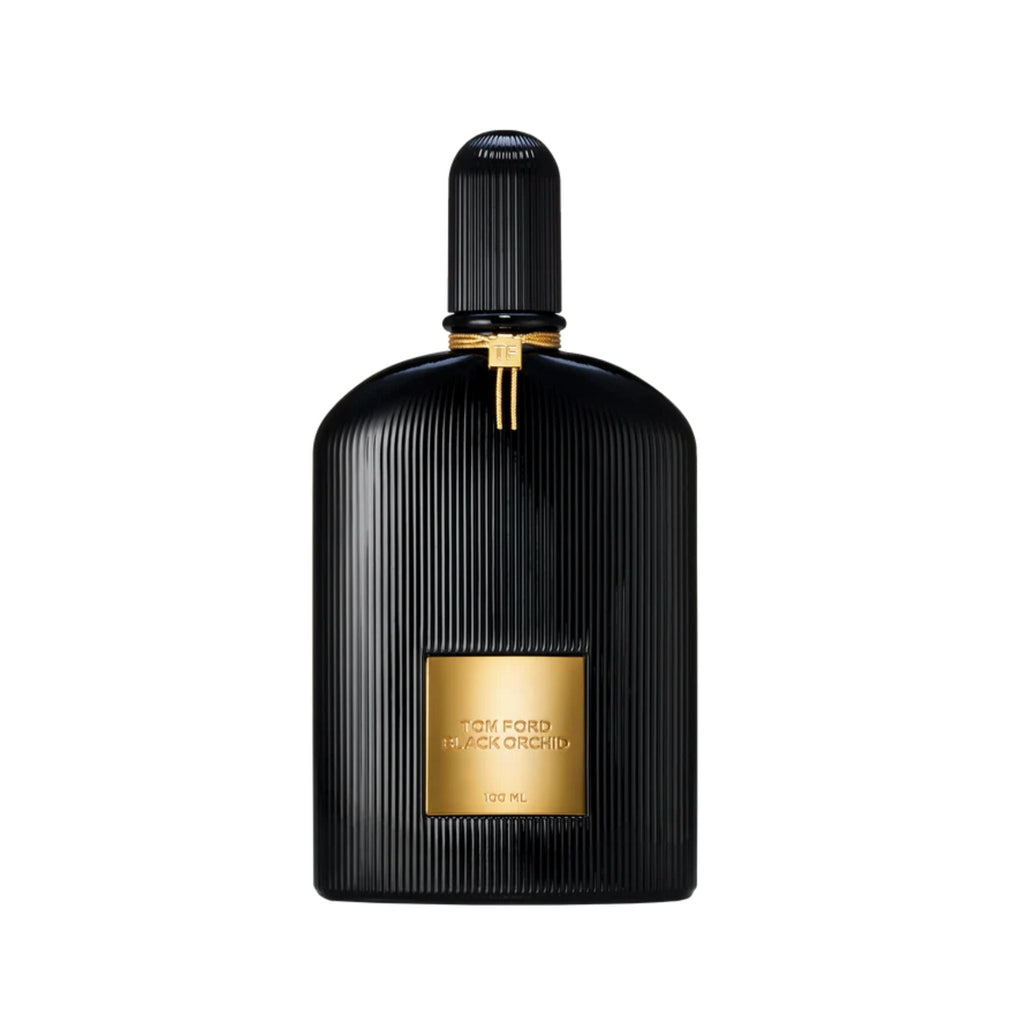 Refect Beauty Tom Ford Black Orchid Eau de Parfum in a ribbed black glass bottle with a gold label and neck detail.