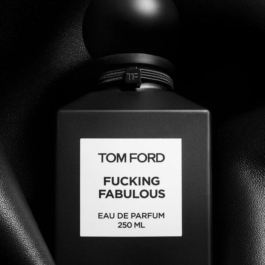 Refect Beauty Tom Ford F*cking Fabulous unisex eau de parfum in a matte black bottle against a textured leather backdrop
