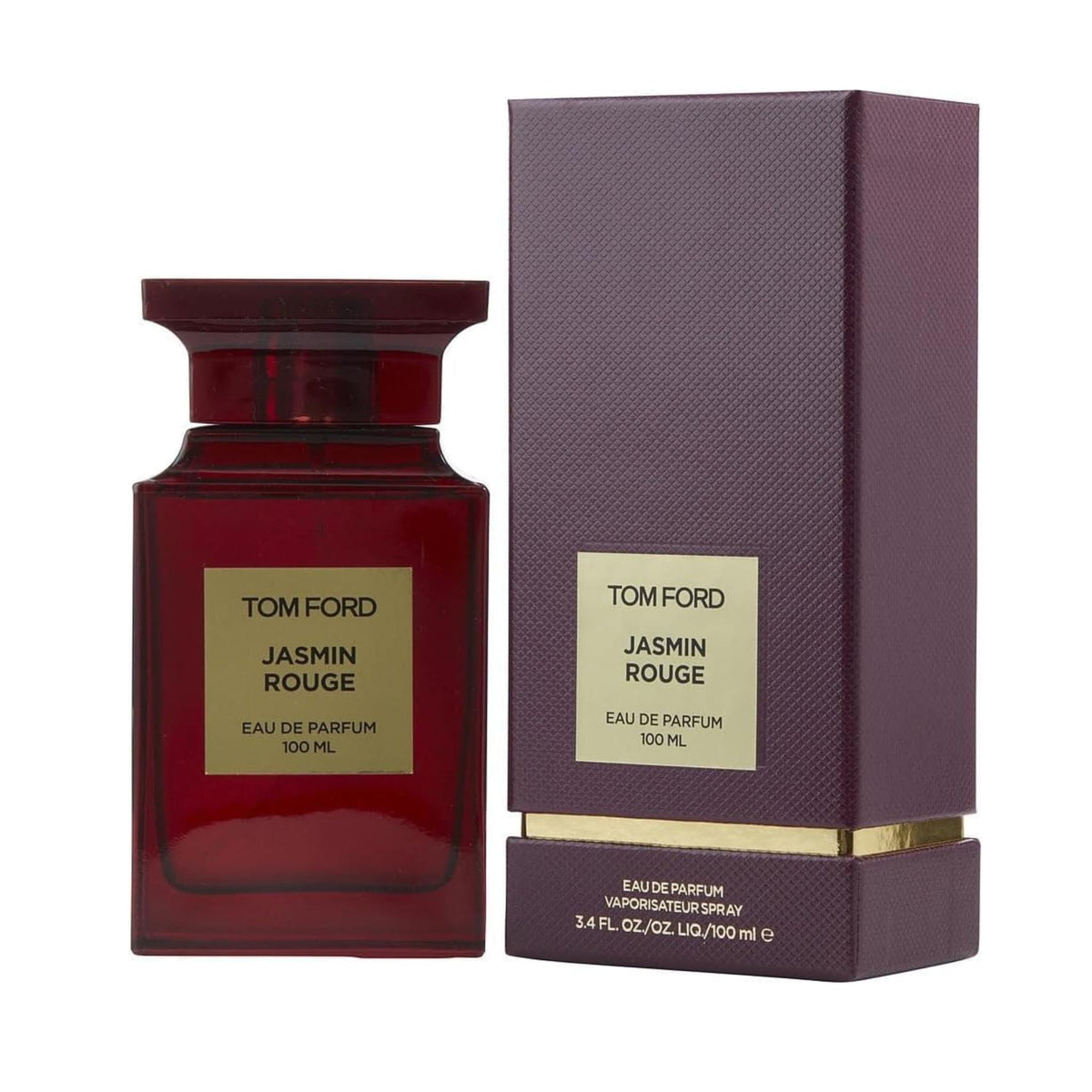 Refect Beauty Tom Ford Jasmin Rouge Eau de Parfum bottle and dark red textured box on a white background