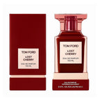 Refect Beauty Tom Ford Lost Cherry Eau de Parfum bottle and box in deep red glass with a signature square design.