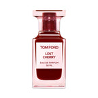 Refect Beauty Tom Ford Lost Cherry Eau de Parfum in a sleek, deep red glass bottle with a matching square cap.