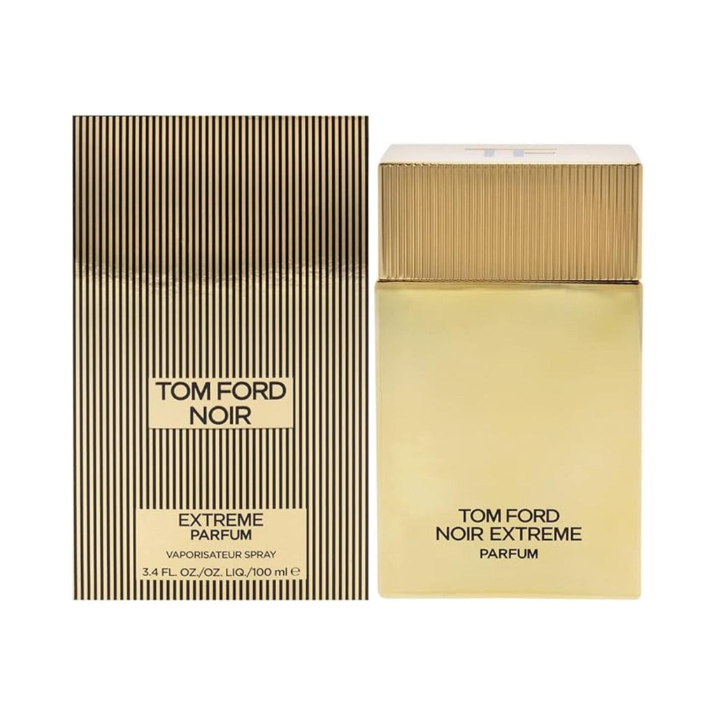 Refect Beauty Tom Ford Noir Extreme Parfum bottle and striped box packaging for men