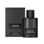 Refect Beauty Tom Ford Eau d'Ombré Leather eau de toilette bottle and textured black box on a white background.