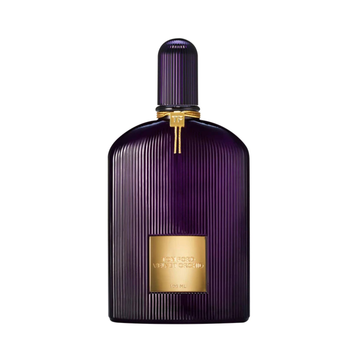 Refect Beauty Tom Ford Velvet Orchid Eau de Parfum in a deep purple ribbed glass bottle with gold accents