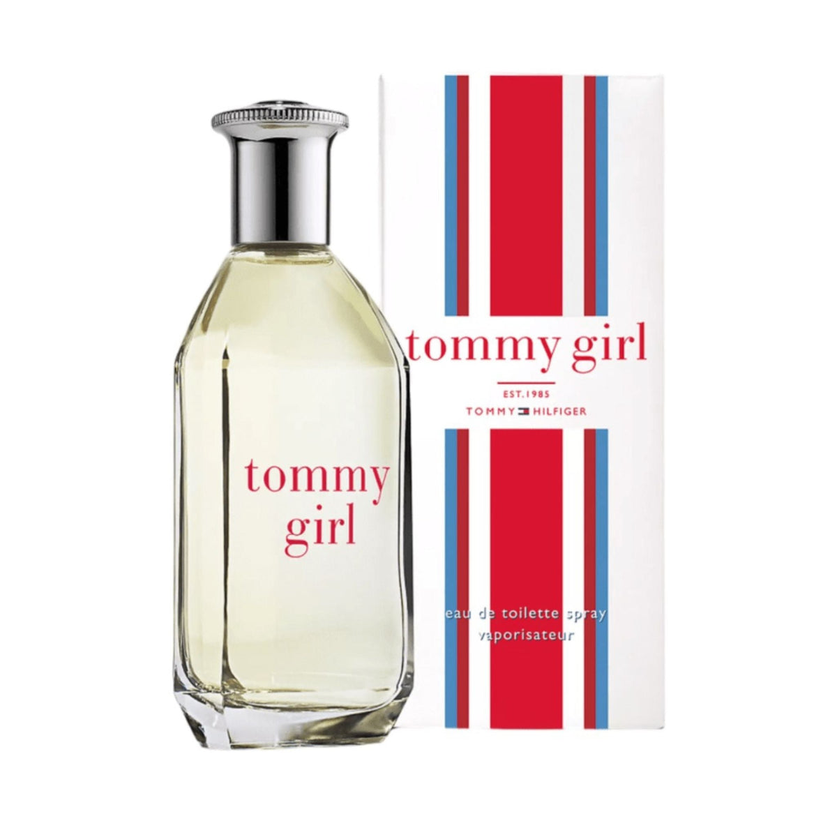 Refect Beauty Tommy Girl eau de toilette perfume bottle with its signature red, white, and blue striped box.