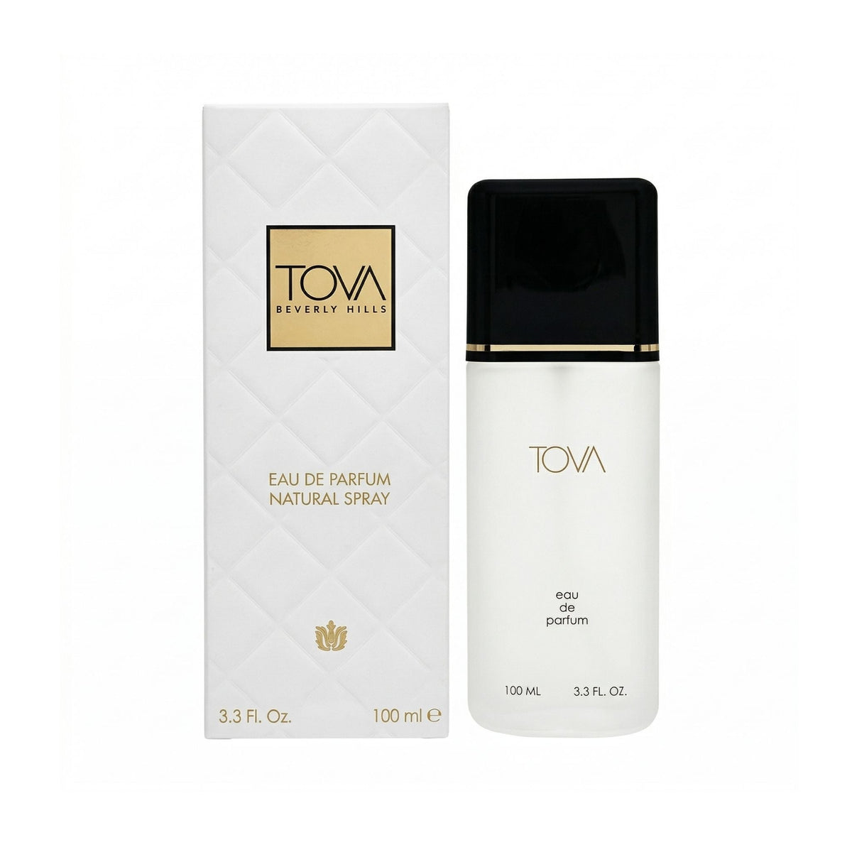 Refect Beauty Tova Beverly Hills Eau de Parfum bottle and white quilted box featuring a clean floral musk scent