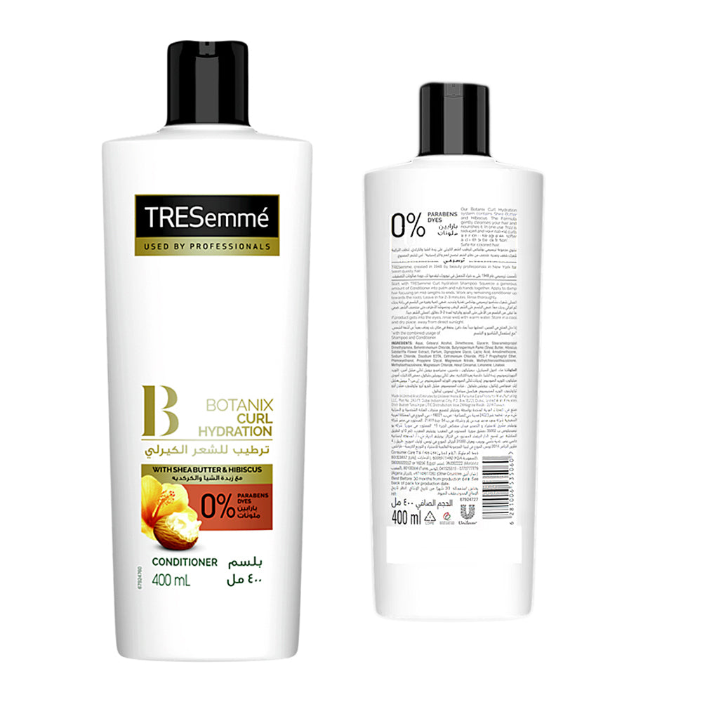 Refect Beauty Tresemme Botanix Curl Hydration Conditioner bottle showing front and back labels with shea butter