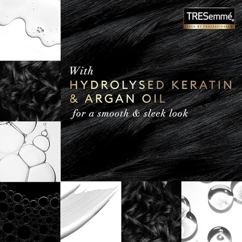 Refect Beauty TRESemmé Keratin Smooth Shampoo featuring hydrolyzed keratin and argan oil for sleek, frizz-free hair.