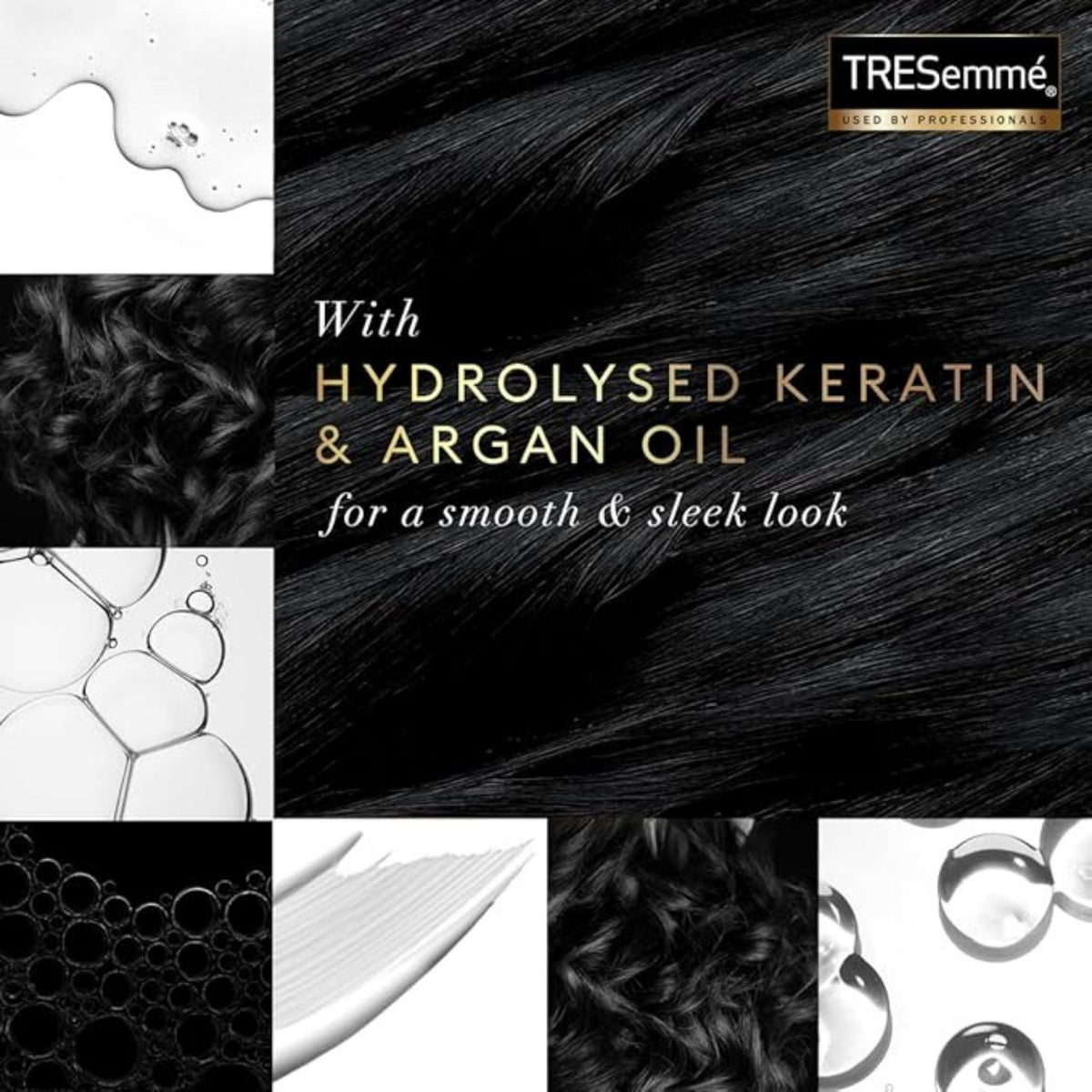 Refect Beauty TRESemmé Keratin Smooth Shampoo featuring hydrolyzed keratin and argan oil for sleek, frizz-free hair.