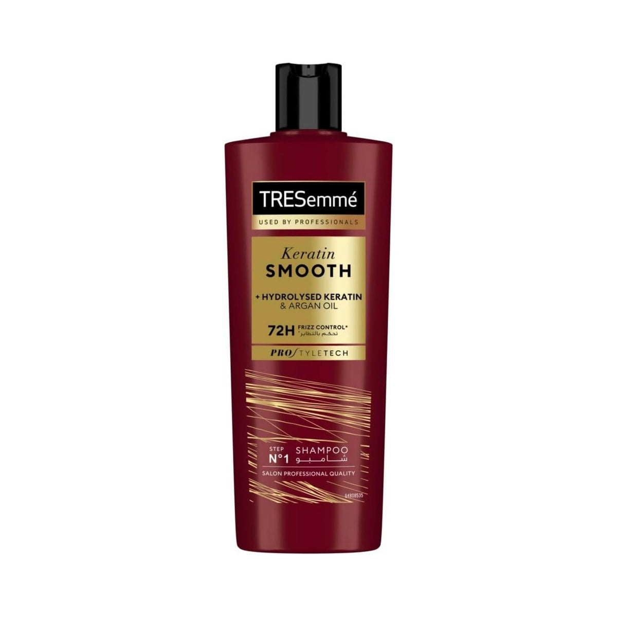 Refect Beauty TRESemmé Keratin Smooth Shampoo bottle with hydrolyzed keratin and argan oil for frizz control
