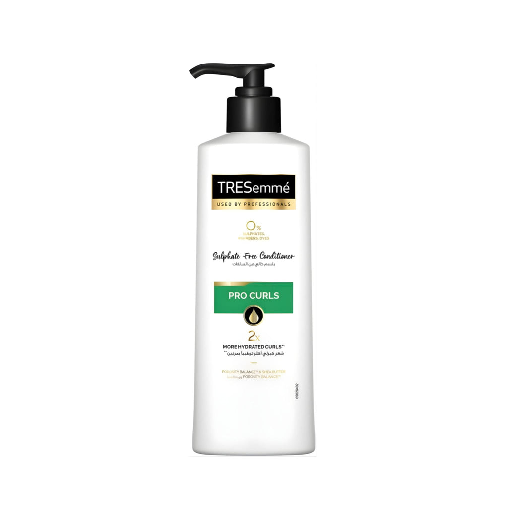 Refect Beauty Tresemme Pro Curls sulphate-free conditioner bottle with a black pump dispenser for curly hair.