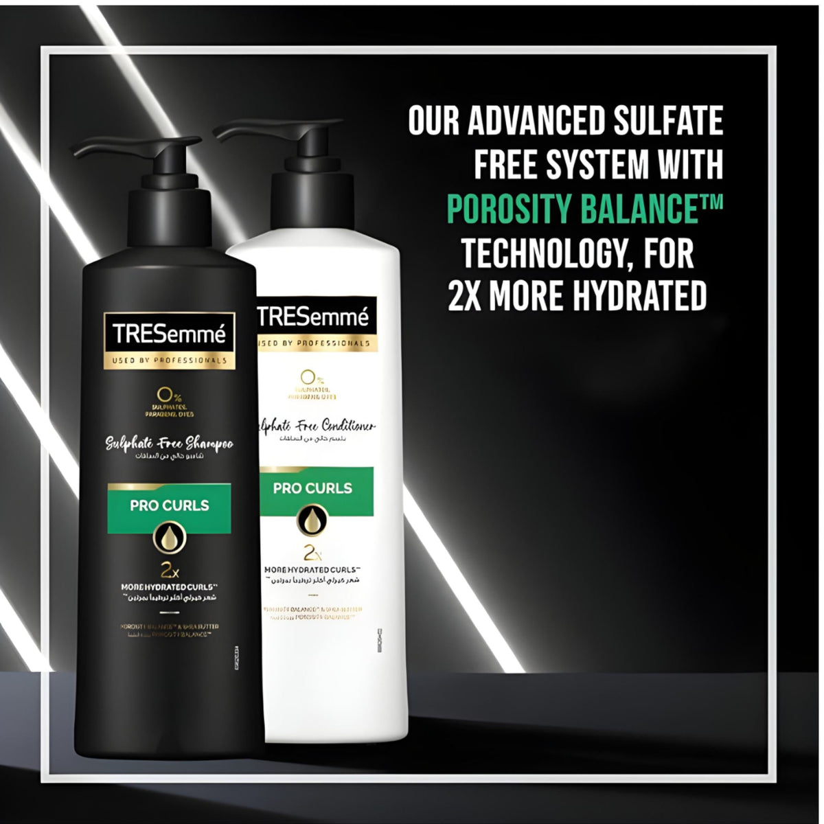 Refect Beauty Tresemme Pro Curls shampoo and conditioner bottles with pump dispensers for hydrated curly hair