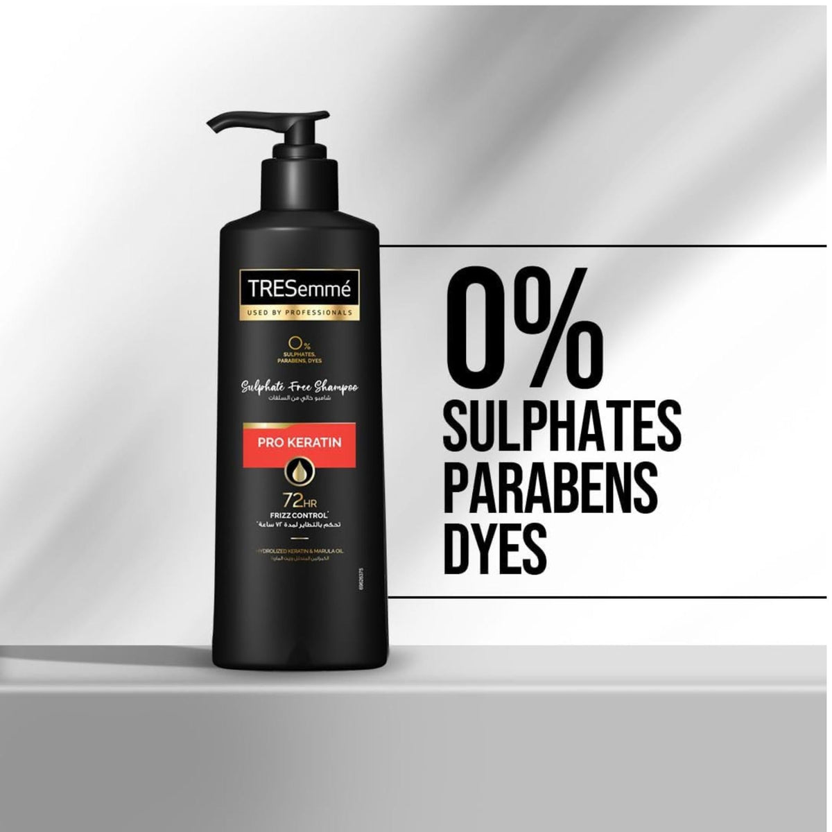 Refect Beauty Tresemme Pro Keratin sulphate-free shampoo bottle in black packaging with pump dispenser