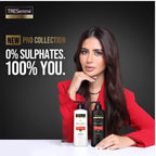 Refect Beauty Tresemme Pro Keratin shampoo bottles with a woman in a red blazer promoting the sulfate-free collection