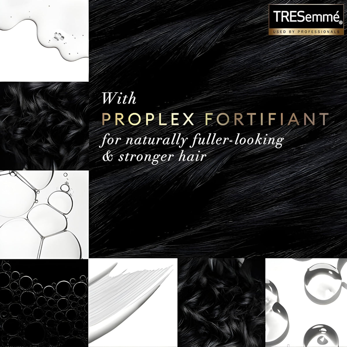 Refect Beauty Tresemme Strength & Fall Control Conditioner promotional graphic featuring Proplex Fortifiant technology