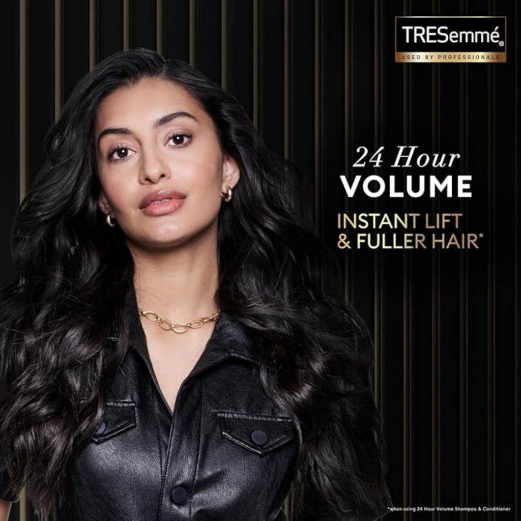 Refect Beauty TRESemmé 24-Hour Body Volume & Strength Conditioner featuring a woman with voluminous, healthy hair.