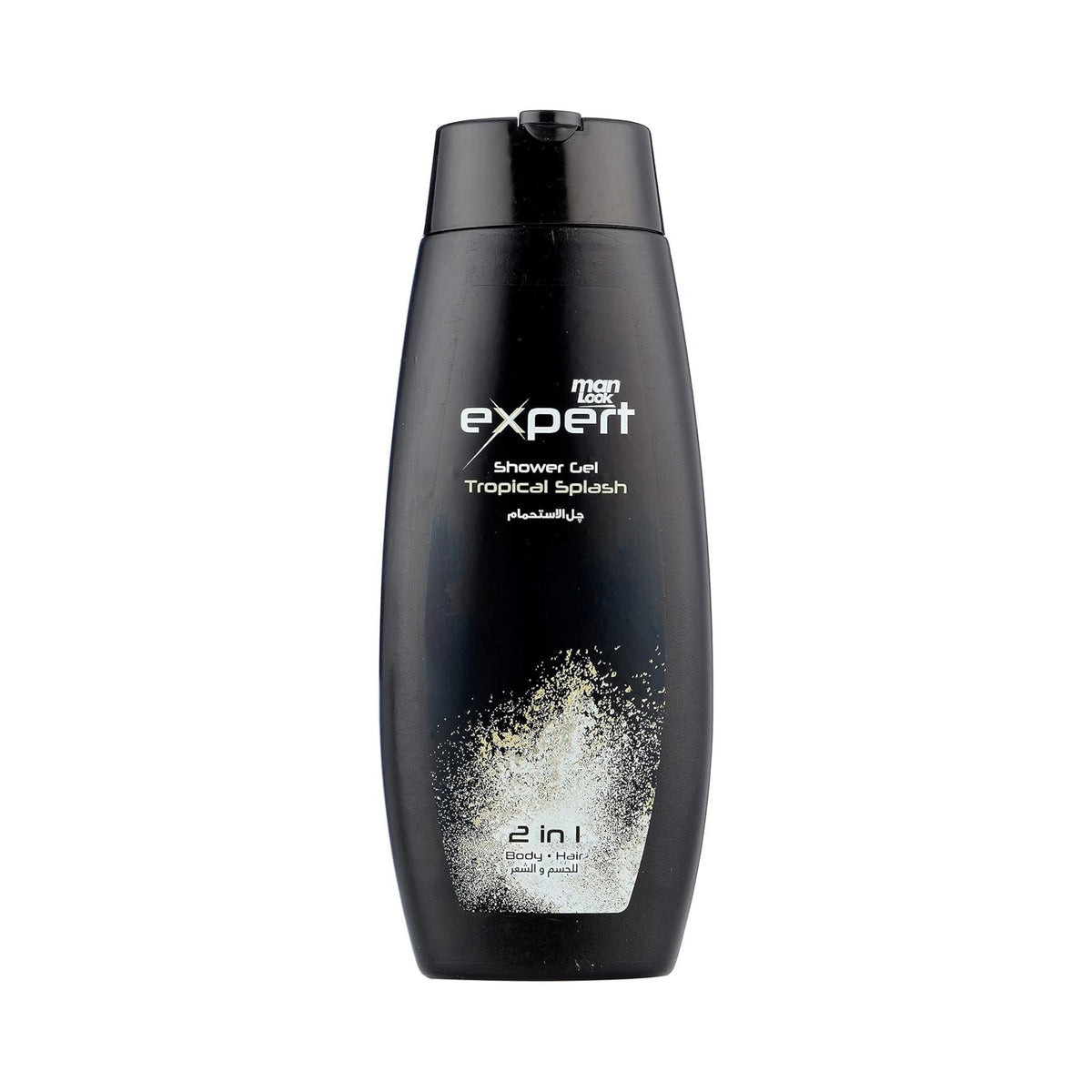 Refect Beauty Eva Man Look Tropical Splash 2-in-1 body and hair shower gel in a black bottle with splash graphic