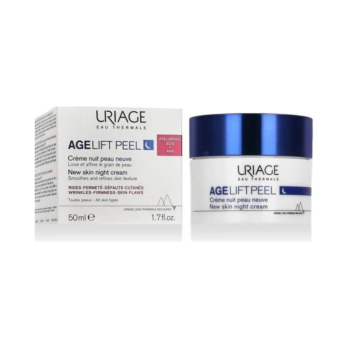 Refect Beauty Uriage Age Lift Peel night cream jar and packaging box for smoothing fine lines and skin texture