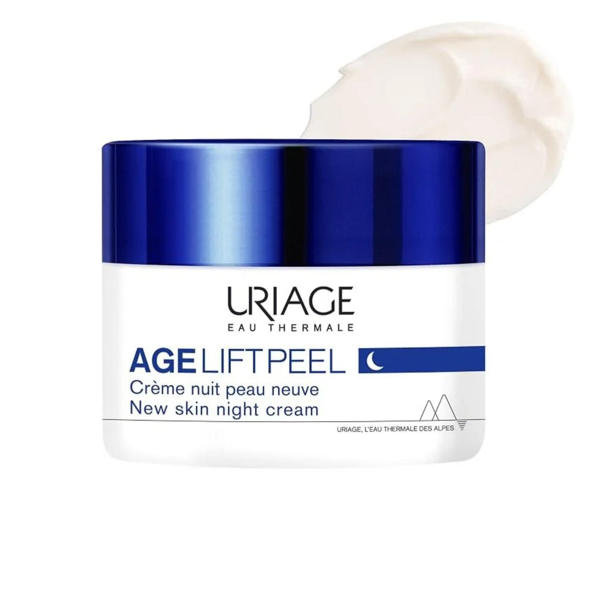 Refect Beauty Uriage Age Lift Peel night cream jar with a smooth white cream texture swatch on top.