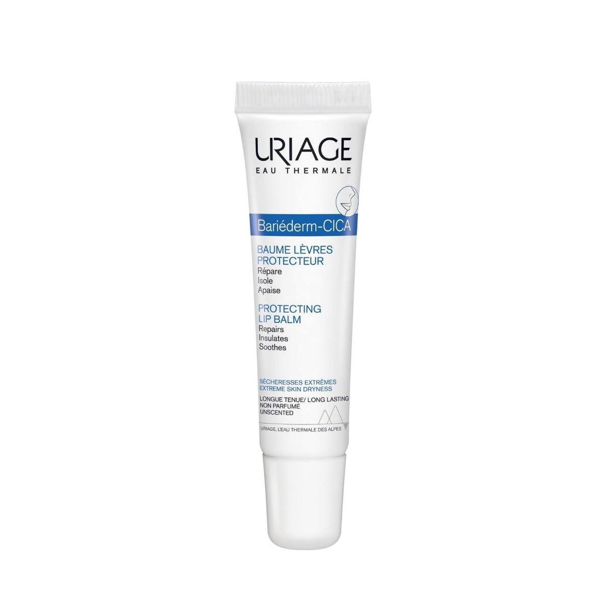 Refect Beauty Uriage Bariederm Cica-Lips protecting lip balm tube for soothing and repairing dry, chapped lips.