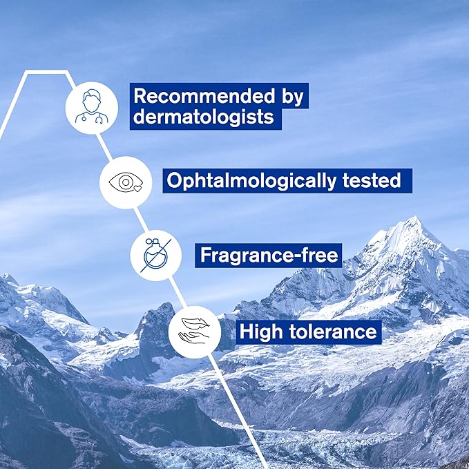 Refect Beauty Uriage Age Protect eye cream benefits infographic featuring mountain landscape background