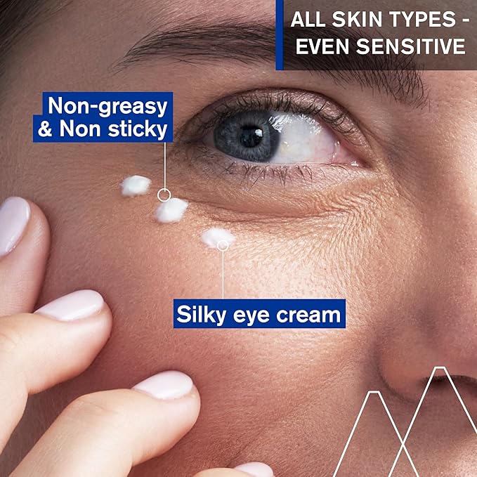 Refect Beauty Uriage Age Protect eye cream applied as small dots under a woman's eye for anti-aging treatment
