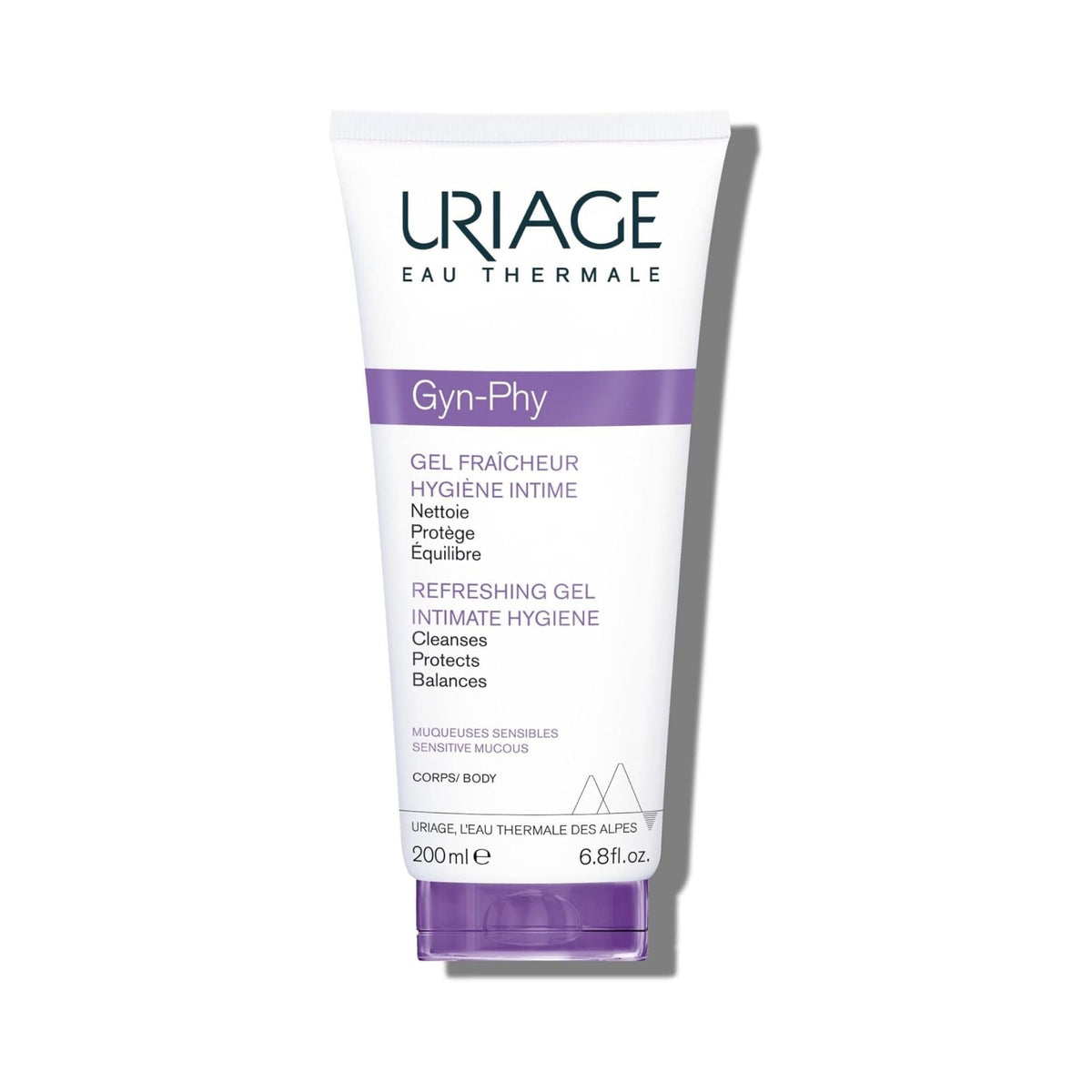Refect Beauty Uriage Gyn-Phy intimate hygiene refreshing gel in a 200ml white and purple squeeze tube.