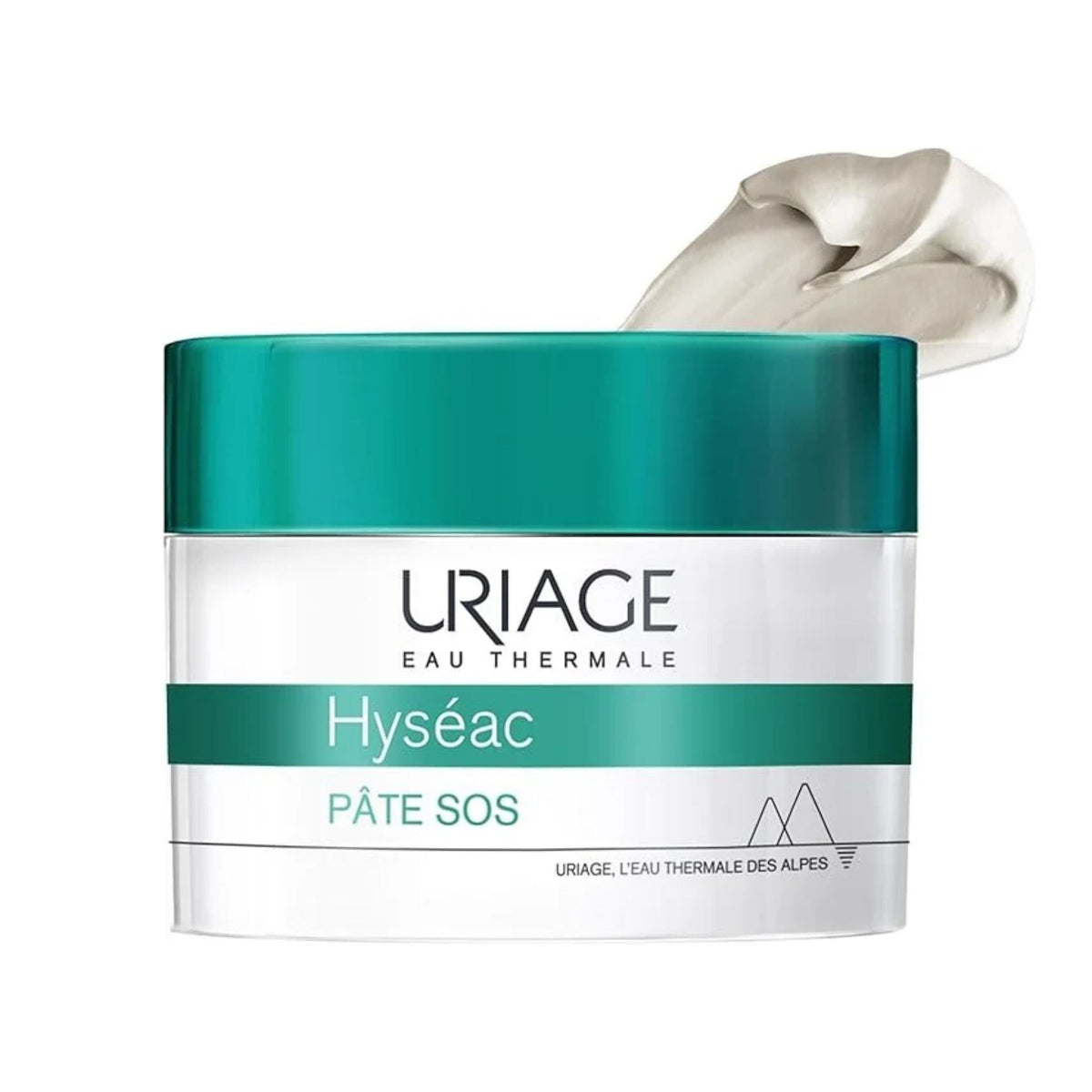 Refect Beauty Uriage Hyseac Local Skin Care paste in a white jar with a teal lid and a dollop of cream on top
