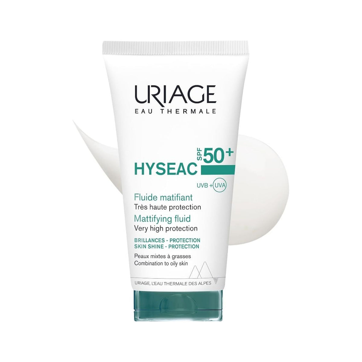 Refect Beauty Uriage Hyseac SPF50+ mattifying sunscreen fluid for oily and acne-prone skin in a white tube