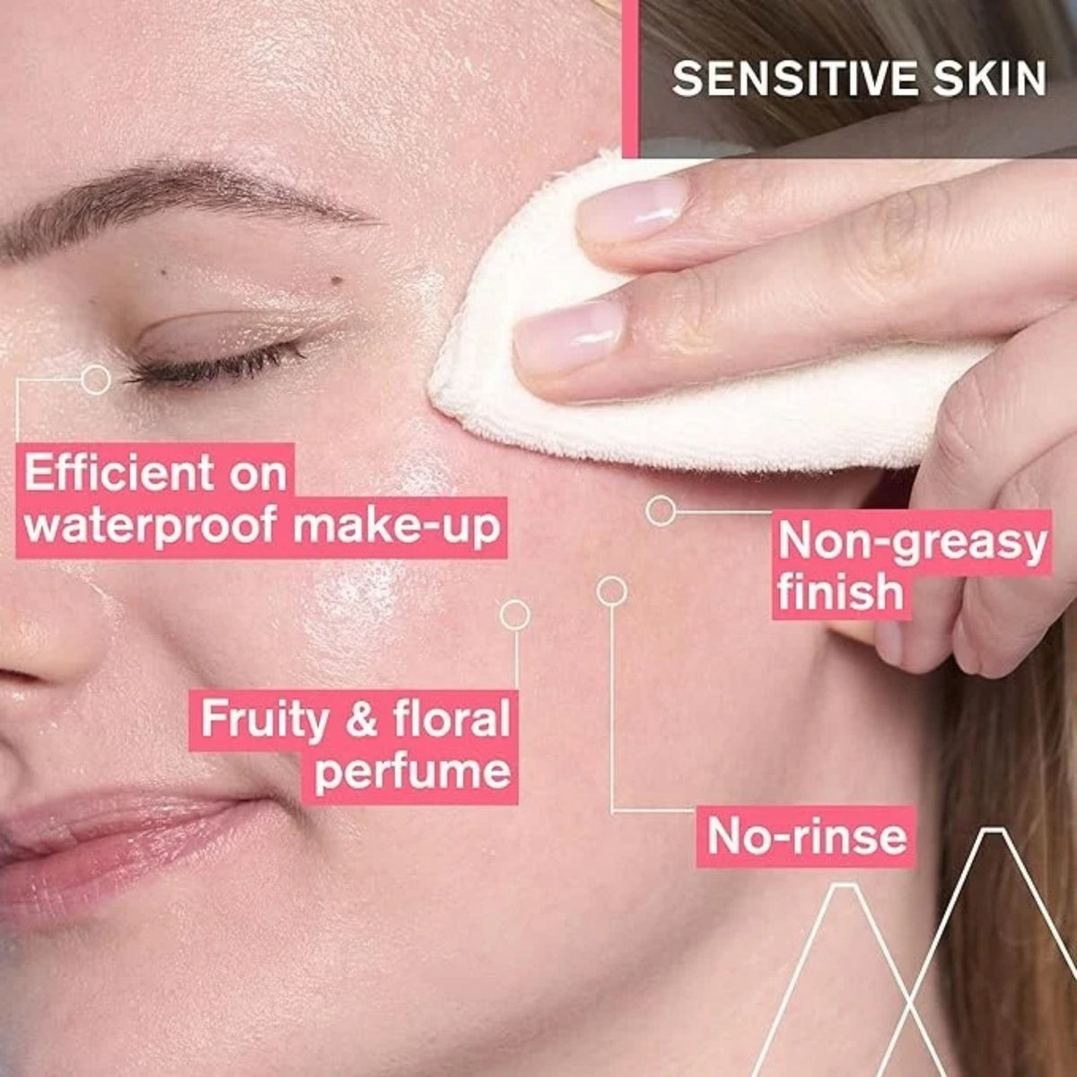 Refect Beauty Uriage Thermal Micellar Water being applied to a model's face with a cotton pad for sensitive skin