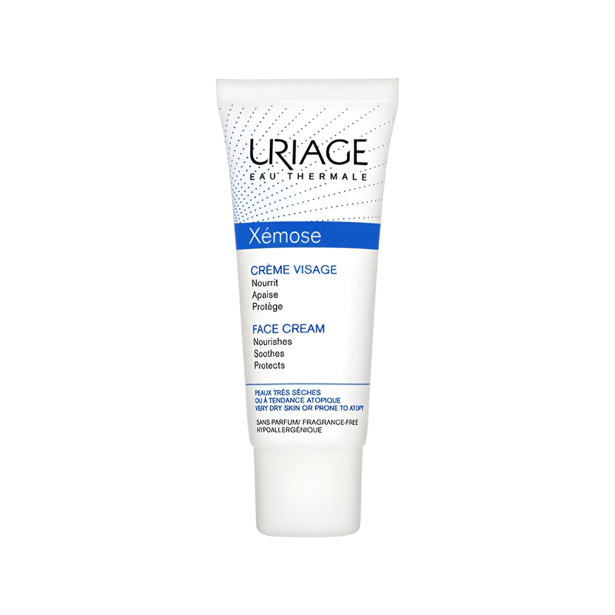 Refect Beauty Uriage Xemose soothing face cream for very dry and sensitive skin in a white squeeze tube.