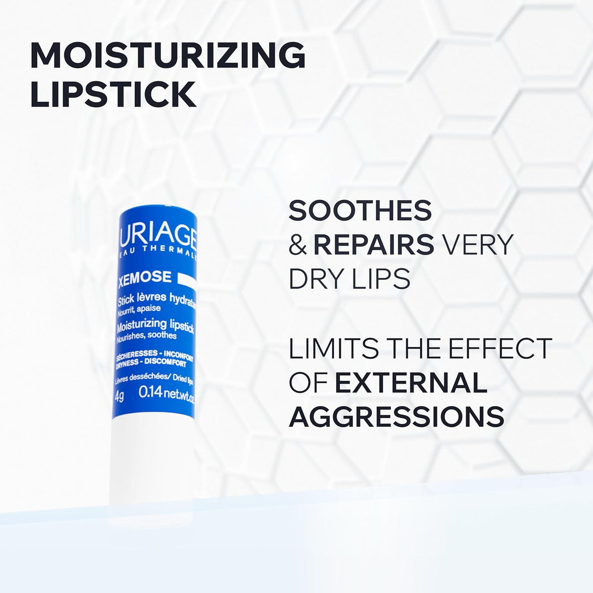 Refect Beauty Uriage Xemose moisturizing lip stick for soothing and repairing very dry, sensitive, or chapped lips.