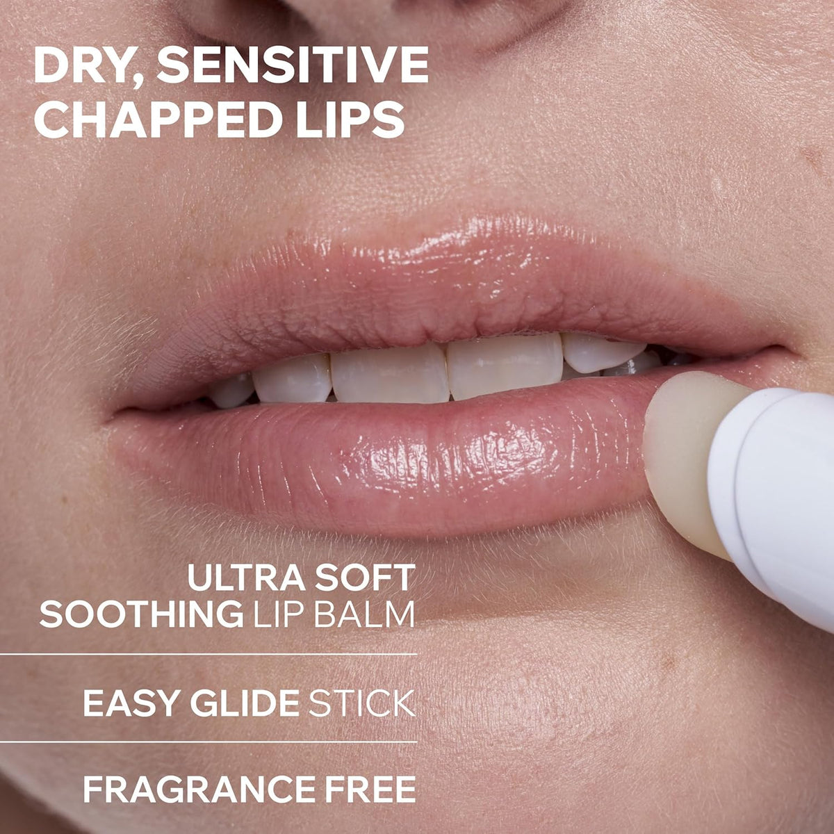 Refect Beauty Uriage Xemose lip balm being applied to dry, chapped lips for soothing hydration and protection.