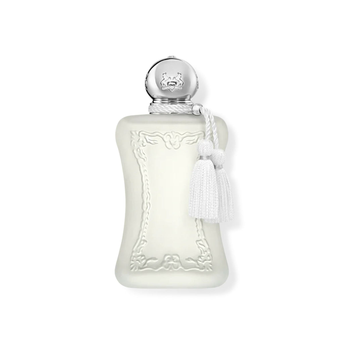 Refect Beauty Parfums de Marly Valaya Eau de Parfum in a white frosted glass bottle with a silver cap and tassel.